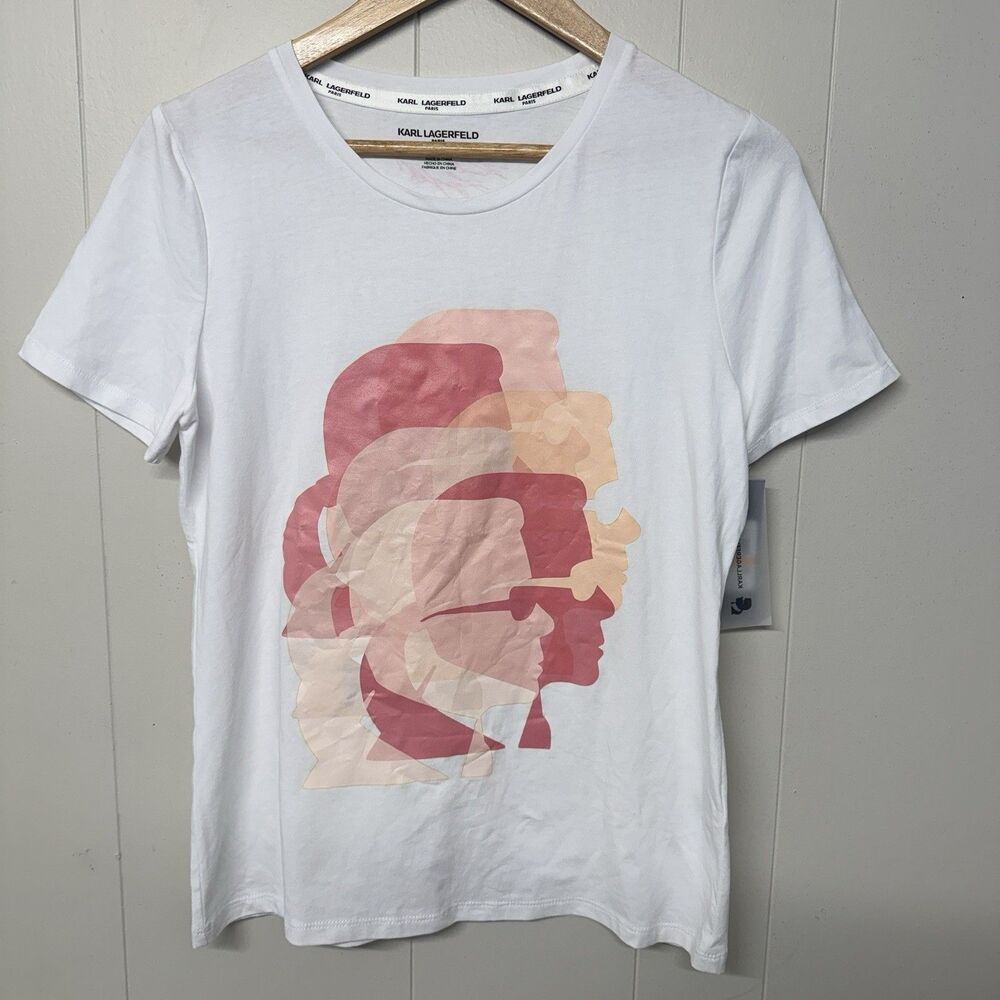 Karl Lagerfeld Paris Graphic T-Shirt Cameo Profile White Women S NWT